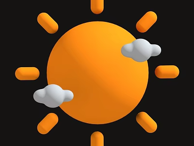 Decorative Ornament Set With Orange Sun Rays And White Clouds Design 3d model