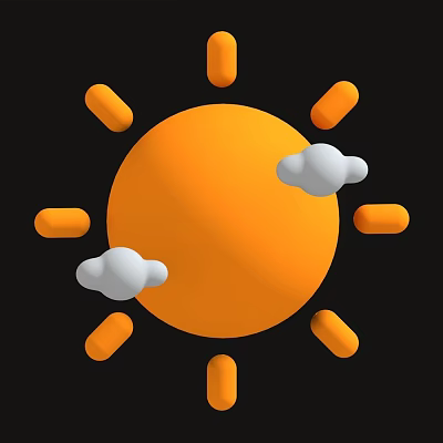 Decorative Ornament Set With Orange Sun Rays And White Clouds Design 3d model Decorative Ornament Set With Orange Sun Rays And White Clouds Design 3d model