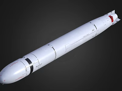 White Military Missile Weapon With Cylindrical Body Rear Fins And Red Markings 3d model