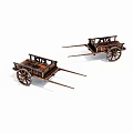 Two Vintage Wooden Carts With Spoked Wheels And Open Frames Structure 3d model
