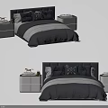 Modern Double Bed with Gray and White Bedding Dark Headboard and White Nightstands 3d model