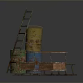 Rustic Industrial Scenery Featuring Colorful Barrels Wooden Platform And Ladder