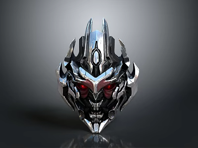 Futuristic Mechanical Robot Head With Metallic Texture Red Glowing Eyes And Angular Details 3d model