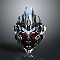 Futuristic Mechanical Robot Head With Metallic Texture Red Glowing Eyes And Angular Details