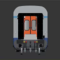 Blue and White Train Carriage with Multiple Windows Shiny Surface Reflection on Dark Background