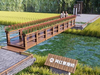 Modern bridge landscape wooden bridge pedestrian trestle bridge wooden structure suspension bridge arch bridge network red landscape bridge tourism landscape bridge model