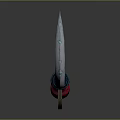 Silver Scimitar Weapon Design With Blue Glowing Patterns Red Wrapped Handle And Ring Guard