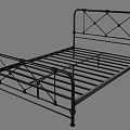 Black Metal Double Bed Frame With Geometric Pattern Headboard And Modern Design 3d model