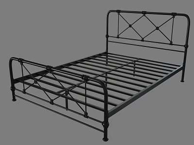 Black Metal Double Bed Frame With Geometric Pattern Headboard And Modern Design 3d model