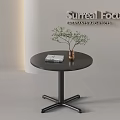 Surreal Modern Interior With Black Round Table Brown Vase Green Plant And Magazine