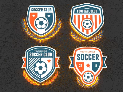 Soccer Football Club Logos With Shield Design Football Icon And Laurel Wreath 3d model