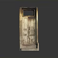 Vintage Wooden Door Structure With Worn Panels And Small Window Design 3d model