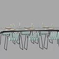 Modern Dining Table Set With Black Metal Legs And Light Green Chairs