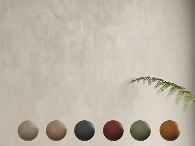 Hanging Basket Plant with Fern Leaves Against Light Beige Wall and Six Colored Circular Objects 3d model