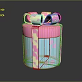 Pink Blue Striped Gift Box with Heart Star Circle Patterns and Ribbon Bow