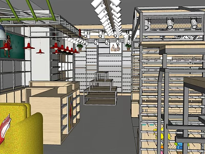 Modern Retail Store Interior With Open Layout Display Shelves And Service Counter 3d model