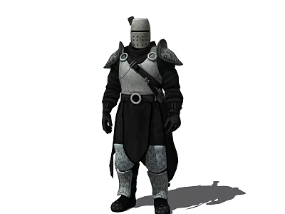 Medieval Game Movie Character in Armor with Helmet Shoulder Pads and Leg Guards Standing Pose 3d model