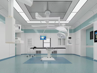 Hospital Outpatient Operating Room With Medical Equipment And Lights 3d model