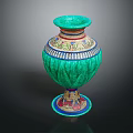Ornamental Green Vase As Decorative Furniture Piece With Colorful Patterns And Intricate Design