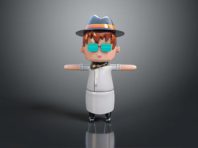 Cartoon Man Character Wearing Hat And White Coat With Extended Arms And Smile Pose 3d model