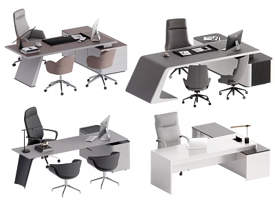 Modern Office Desks In Gray White With Ergonomic Chairs And Sleek Design 3d model