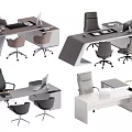Modern Office Desks In Gray White With Ergonomic Chairs And Sleek Design