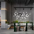 Modern Bar Interior Design With Wooden Shelves Wine Bottles Stone Counter And Green Chairs