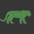 Green Tiger Sculpture With Textured Grass Like Surface On Shiny Black Base