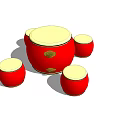 Stylish Round Table Set with Red Frame Yellow Surface and Four Chairs