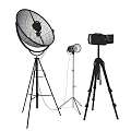 Professional Digital Photography Equipment With Tripod Light Reflector And Camera 3d model