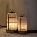 Illuminated Outdoor Lantern Lights With Metal Frame And Burlap Shade For Patio