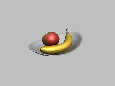 Elegant Ceramic Dish With Fresh Red Apple And Yellow Banana 3d model