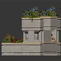 Outdoor Landscape Structure With Stone Planters Colorful Plants And Concrete Steps