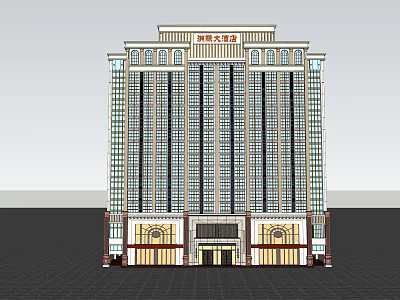 Traditional Chinese Style Hotel Building With High Rise Structure Symmetrical Facade And Golden Entrance Decorations 3d model