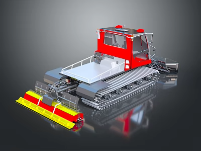 Red Tracked Vehicle With Cab And Front Yellow Red Plow Blade 3d model