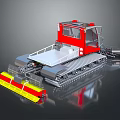 Red Tracked Vehicle With Cab And Front Yellow Red Plow Blade