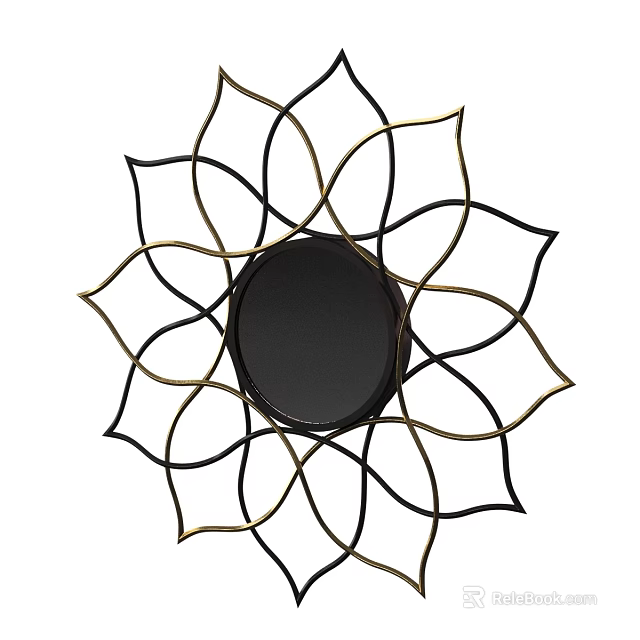 Decorative Lotus Shaped Mirror With Black And Gold Frame Design 3d model