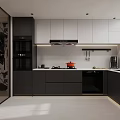 Modern Living and Dining Room Interior With Black Sofa Floor Lamp Artworks And Coffee Table