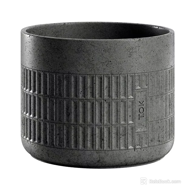 Modern Grey Textured Bonsai Pot With Geometric Patterns And Sleek Design 3d model 