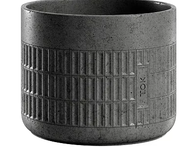 Modern Grey Textured Bonsai Pot With Geometric Patterns And Sleek Design 3d model