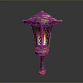 Traditional Decorative Lantern With Colored Glass Panels And Intricate Base Patterns