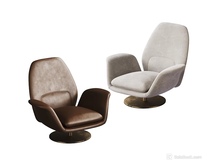 Modern Brown and Light Gray Accent Chairs with Round Base Upholstered Design 3d model