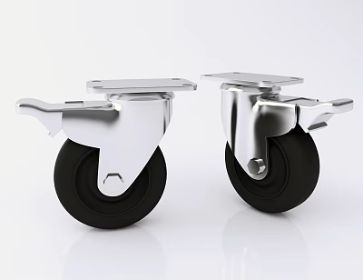 Modern Chrome Plated Swivel Caster Wheels with Black Rubber Tires and Brake 3d model Modern Chrome Plated Swivel Caster Wheels with Black Rubber Tires and Brake 3d model