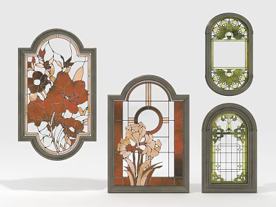 Artistic Stained Glass Windows With Floral Patterns And Various Decorative Designs 3d model