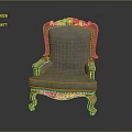 Classic Carved Wooden Frame Armchair With Gray Upholstery And Decorative Legs
