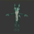 Cartoon Wolf Character With Grey White Fur Green Eyes Standing Open Arms