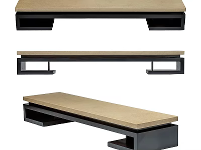 Modern Sofa Bench With Wooden Seat And Black Frame In Multiple Angles 3d model