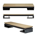 Modern Sofa Bench With Wooden Seat And Black Frame In Multiple Angles