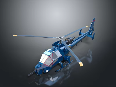 Blue Detailed Helicopter Model With Rotors And Fuselage On Dark Background 3d model