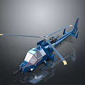 Blue Detailed Helicopter Model With Rotors And Fuselage On Dark Background